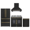 Forno 4-Piece Appliance Package - 36-Inch Galiano French Door Dual Fuel Range, Wall Mount Range Hood, 36-Inch Refrigerator, and Dishwasher in Black with Antique Brass Trim