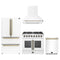Forno 4-Piece Appliance Package - 36-Inch Galiano French Door Dual Fuel Range, Wall Mount Range Hood, 36-Inch Refrigerator, and Dishwasher in White with Antique Brass Trim