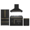 Forno 4-Piece Appliance Package - 48-Inch Galiano French Door Dual Fuel Range, Wall Mount Range Hood, 36-Inch Refrigerator, and Dishwasher in Black with Antique Brass Trim