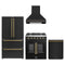 Forno 4-Piece Appliance Package - 30-Inch Galiano French Door Gas Range, Wall Mount Range Hood, 36-Inch Refrigerator, and Dishwasher in Black with Antique Brass Trim