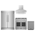 Forno 4-Piece Appliance Package - 36-Inch Galiano French Door Gas Range, Wall Mount Range Hood, 60-Inch Refrigerator, and Dishwasher in Stainless Steel