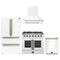 Forno 4-Piece Appliance Package - 36-Inch Galiano French Door Gas Range, Wall Mount Range Hood, 36-Inch Refrigerator, and Dishwasher in White with Antique Brass Trim