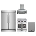Forno 4-Piece Appliance Package - 30-Inch Galiano French Door Electric Range, Wall Mount Range Hood, 60-Inch Refrigerator, and Dishwasher in Stainless Steel
