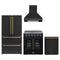 Forno 4-Piece Appliance Package - 30-Inch Galiano French Door Electric Range, Wall Mount Range Hood, 36-Inch Refrigerator, and Dishwasher in Black with Antique Brass Trim