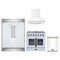 Forno 4-Piece Appliance Package - 36-Inch Galiano French Door Electric Range, Wall Mount Range Hood, 60-Inch Refrigerator, and Dishwasher in White with Antique Brass Trim