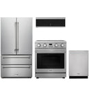 Stainless steel Thor Kitchen appliance package with 30-inch electric range, french door refrigerator, dishwasher, over-the-range microwave