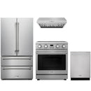 Stainless steel Thor Kitchen appliance package with 30-inch electric range, range hood, french door refrigerator, dishwasher