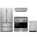 Thor Kitchen 4-Piece Appliance Package - 36-Inch Electric Range, French Door Refrigerator, Under Cabinet Hood, & Dishwasher in Stainless Steel