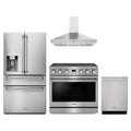 Thor Kitchen 4-Piece Appliance Package - 36-Inch Electric Range, Refrigerator with Water Dispenser, Wall Mount Hood, & Dishwasher in Stainless Steel