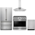 Thor Kitchen 4-Piece Appliance Package - 36-Inch Electric Range, French Door Refrigerator, Wall Mount Hood, & Dishwasher in Stainless Steel