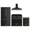 Thor Kitchen 4-Piece Appliance Package - 36-Inch Electric Range, Counter-Depth Refrigerator, Wall Mount Hood, & Dishwasher in Black with Bronze Trim