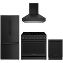 Thor Kitchen 4-Piece Appliance Package - 36-Inch Electric Range, 30-Inch Refrigerator, 36-Inch Wall Mount Range Hood, & 24-Inch Dishwasher in Black