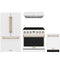 Thor Kitchen 4-Piece Appliance Package - 36-Inch Electric Range, Counter-Depth Refrigerator, Under Cabinet Hood, & Dishwasher in White with Bronze Trim