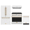 Thor Kitchen 4-Piece Appliance Package - 36-Inch Electric Range, Counter-Depth Refrigerator, Under Cabinet Hood, & Dishwasher in White with Bronze Trim