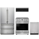 Stainless steel Thor Kitchen appliance package with 30-inch range, french door refrigerator, dishwasher, over-the-range microwave