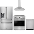 Thor Kitchen 4-Piece Appliance Package - 30-Inch Natural Gas Range, Refrigerator with Water Dispenser, Wall Mount Hood, & Dishwasher in Stainless Steel