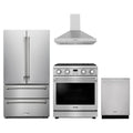 Thor Kitchen 4-Piece Appliance Package - 30-Inch Propane Gas Range, French Door Refrigerator, Wall Mount Hood, & Dishwasher in Stainless Steel