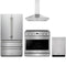 Thor Kitchen 4-Piece Appliance Package - 36-Inch Natural Gas Range, French Door Refrigerator, Wall Mount Hood, & Dishwasher in Stainless Steel