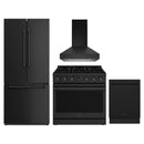 Thor Kitchen 4-Piece Appliance Package - 36-Inch Natural Gas Range, 30-Inch Refrigerator, 36-Inch Wall Mount Range Hood, & 24-Inch Dishwasher in Black
