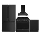 Thor Kitchen 4-Piece Appliance Package - 36-Inch Natural Gas Range, 36-Inch Refrigerator, 36-Inch Wall Mount Range Hood, & 24-Inch Dishwasher in Black