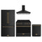 Thor Kitchen 4-Piece Appliance Package - 36-Inch Propane Gas Range, Counter-Depth Refrigerator, Wall Mount Hood, & Dishwasher in Black with Bronze Trim