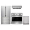 Thor Kitchen 4-Piece Appliance Package - 36-Inch Propane Gas Range, French Door Refrigerator, Under Cabinet Hood, & Dishwasher in Stainless Steel