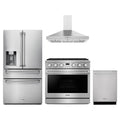 Thor Kitchen 4-Piece Appliance Package - 36-Inch Propane Gas Range, Refrigerator with Water Dispenser, Wall Mount Hood, & Dishwasher in Stainless Steel