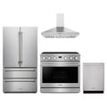 Thor Kitchen 4-Piece Appliance Package - 36-Inch Propane Gas Range, French Door Refrigerator, Wall Mount Hood, & Dishwasher in Stainless Steel