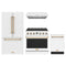 Thor Kitchen 4-Piece Appliance Package - 36-Inch Natural Gas Range, Counter-Depth Refrigerator, Under Cabinet Hood, & Dishwasher in White with Bronze Trim