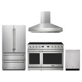 Thor Kitchen 4-Piece Appliance Package - 48-Inch Natural Gas Range, French Door Refrigerator, Wall Mount Hood, & Dishwasher in Stainless Steel