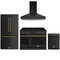 Thor Kitchen 4-Piece Appliance Package - 48-Inch Natural Gas Range, Counter-Depth Refrigerator, Wall Mount Hood, & Dishwasher in Black with Bronze Trim