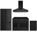 Black Thor Kitchen appliance package with 48-inch range, range hood, french door refrigerator, dishwasher