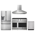 Thor Kitchen 4-Piece Appliance Package - 48-Inch Propane Gas Range, Refrigerator with Water Dispenser, Wall Mount Hood, & Dishwasher in Stainless Steel