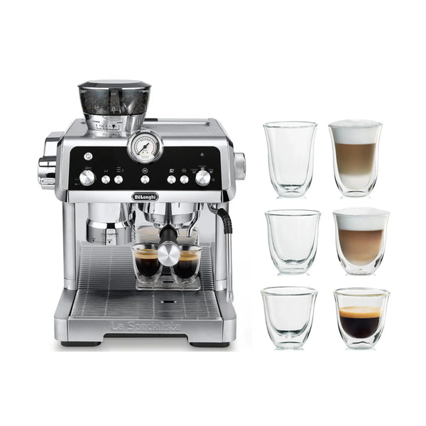 De'Longhi Package - La Specialista Prestigo Sensor Grinding, Milk Frothing Espresso Machine with Espresso Glass Set