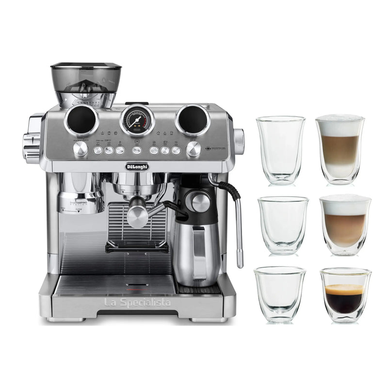 De'Longhi Package - La Specialista Maestro Sensor Grinding, Milk Frothing Espresso Machine with Espresso Glass Set