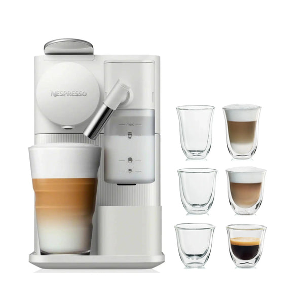 De'Longhi Package - Nespresso Lattissima One Single Serve Coffee Machine with Espresso Glass Set