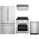Forza 4-Piece Appliance Package - 30-Inch Gas Range, Pro-Style Range Hood, 24-Inch Dishwasher and Refrigerator in Stainless Steel
