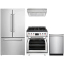 Forza 4-Piece Appliance Package - 30-Inch Dual Fuel Range, Pro-Style Under Cabinet Range Hood, 24-Inch Dishwasher and Refrigerator in Stainless Steel