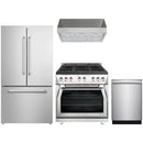Forza 4-Piece Appliance Package - 36-Inch Gas Range, Pro-Style Range Hood, 24-Inch Dishwasher and Refrigerator in Stainless Steel