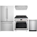 Forza 4-Piece Appliance Package - 36-Inch Dual Fuel Range, Under Cabinet Range Hood, 24-Inch Dishwasher and Refrigerator in Stainless Steel