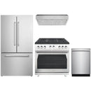 Forza 4-Piece Appliance Package - 36-Inch Gas Range, Under Cabinet Range Hood, 24-Inch Dishwasher and Refrigerator in Stainless Steel