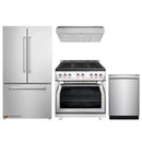 Forza 4-Piece Appliance Package - 36-Inch Gas Range, Under Cabinet Range Hood, 24-Inch Dishwasher and Refrigerator in Stainless Steel