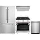 Forza 4-Piece Appliance Package - 36-Inch Gas Range, Under Cabinet Range Hood, 24-Inch Dishwasher and Refrigerator in Stainless Steel
