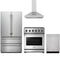Thor Kitchen 4-Piece Appliance Package - 30-Inch Natural Gas Range, French Door Refrigerator, Wall Mount Hood, & Dishwasher in Stainless Steel