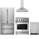 Stainless steel Thor Kitchen appliance package with 30-inch range, range hood, french door refrigerator, dishwasher