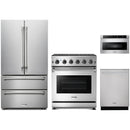 Stainless steel Thor Kitchen appliance package with 30-inch range, french door refrigerator, dishwasher, microwave drawer