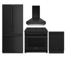 Thor Kitchen 4-Piece Appliance Package - 36-Inch Propane Gas Range, 30-Inch Refrigerator, 36-Inch Wall Mount Range Hood, & 24-Inch Dishwasher in Black