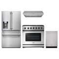 Thor Kitchen 4-Piece Appliance Package - 36-Inch Propane Gas Range, Refrigerator with Water Dispenser, Under Cabinet Hood, & Dishwasher in Stainless Steel