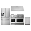 Thor Kitchen 4-Piece Appliance Package - 48-Inch Propane Gas Range, Refrigerator with Water Dispenser, Under Cabinet Hood, & Dishwasher in Stainless Steel