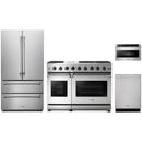 Stainless steel Thor Kitchen appliance package with 48-inch range, french door refrigerator, dishwasher, microwave drawer